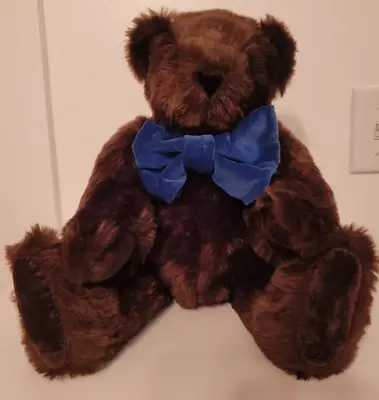 16”  Brown Poseable Vermont Teddy Bear W/Blue Bow Tie - Clean Soft Plush Jointed • $13.50