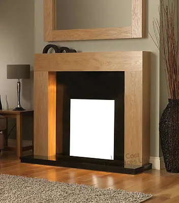 Electric Oak Wood Surround Black Wall Modern Fire Fireplace Suite Set Large 54  • £455