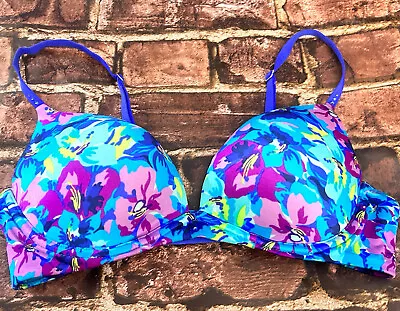 Victoria’s Secret Biofit Push Up Turquoise Aqua Floral Tropical Padded EUC 34C • $19.99