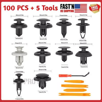 $8.07 • Buy 100PACK Bumper Clips FENDER TRIM Car Auto Push Pin Rivet FASTENER PANEL+ 5 Tools