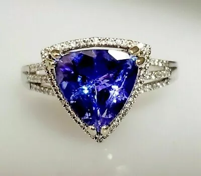 3Ct Trillion Cut Natural  Tanzanite Halo Engagement Ring 14K White Gold Over • $60