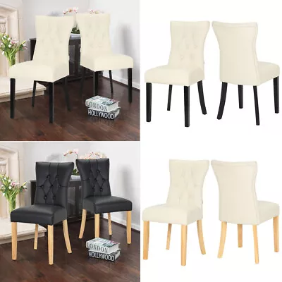 Dining Chairs 2/4pc Modern Leather High Back Sturdy Wooden Legs Home/Office/Cafe • £105.95