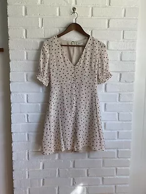 Madewell Silk Dress Size 0 Midi Strawberry Print Fit And Flare Short Sleeve EUC • $30