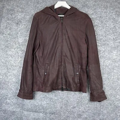 John Varvatos Star USA Goat Skin Leather Full Zip Hooded Jacket Small Brown • $175.99