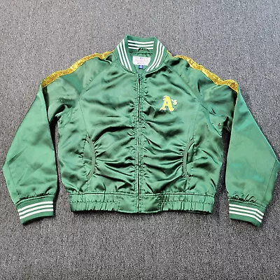 Oakland Athletics MLB G-III Bomber Jacket Womens XL Green Satin Long Sleeve • $49.99