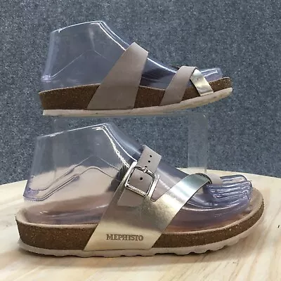 Mephisto Sandals Womens 35 Nalia Slides Slip On Buckle Gray Leather Toe Ring • $20