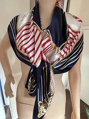 Women's 100% Silk Anchor Red Blue Theme  Pattern Square Scarf 35x35” • £10