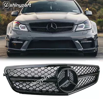 Gloss Black Front Grill W/Emblem For Mercedes Benz W204 C250 C300 C350 2008-2013 • $83.89