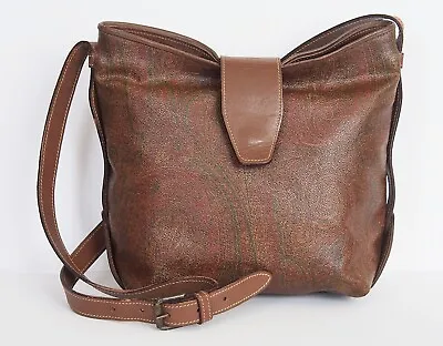 ETRO Vintage Paisley Coated Canvas Leather Shoulder Crossbody Bad Handbag • $115