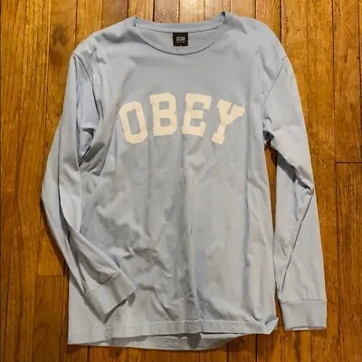 £14.99 • Buy OBEY CLOTHING 'Obey' Varsity Letterman Long Sleeved Top (Sky Blue) [L] NWOT