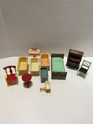 RENWAL Miniature Plastic Dollhouse  Furniture Bedroom Set Nursery Set Various 12 • $34.99