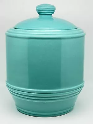 Vintage Cracker Barrel Canister Cookie Jar Seafoam Blue Green 1998 Barrel Style • $45.99