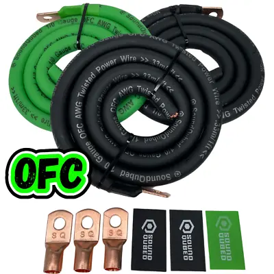 Soundqubed OFC Big 3 Wiring Kit Electrical Upgrade Green/Black Copper • $49.95