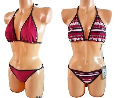 Fat Face Reversible Bikini Pink Burgundy Brown Triangle Hipster Swimwear Uk 18 • £12.45