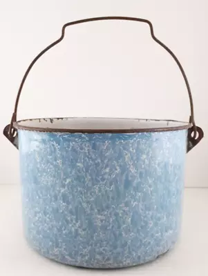 Vintage Granite Ware Robin Egg Blue Enamel Bucket 7.75 W 5.25 H Decor Distressed • $41.39