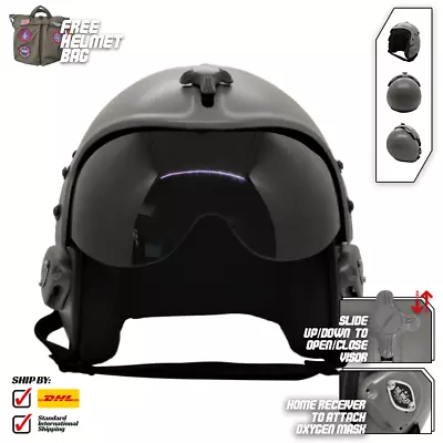 Top Gun Plain Grey  Flight Helmet MovieProp Pilot Aviator USN Navy +Helmet Bag • $494.43