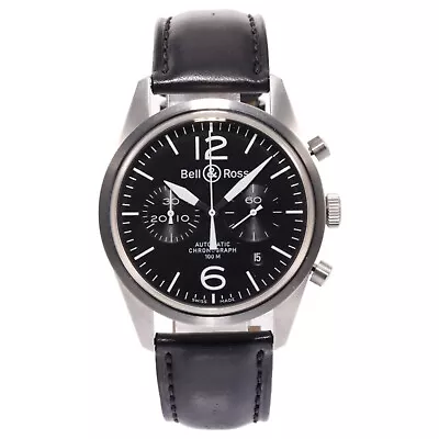 Bell & Ross BR126 Chronograph Steel 42mm Black Dial Leather Strap BR126-94-SS • $1995