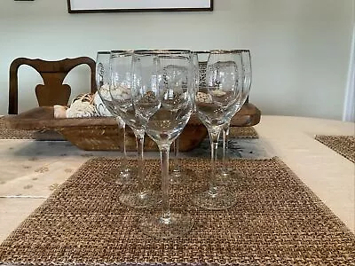 Mikasa Parchment Platinum  Rim Set Of 6 Etched Wine Glasses • $49.99