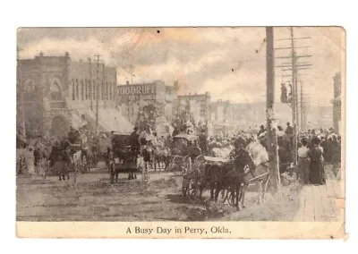 1907 Noble County Territorial View Horse Drawn Wagons/People Main St. PERRY OK • $9.99