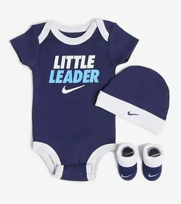 3 Piece Nike Baby Boys Outfit 0-6 Months Bodysuit Booties Blue Leader B20 MPA • $21.99