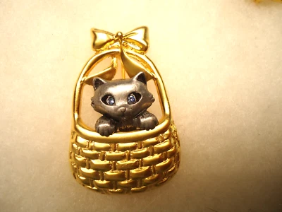 $1 • Buy Danecraft Vtg Nos Gol Pewter Tone Cat Basket Pin