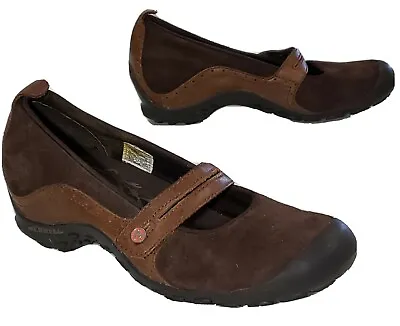Merrell Leather Espresso Brown Mary Jane Wedge Womens 8.5 Slip On Casual Shoes • $27