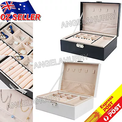 $18.99 • Buy Jewelry Organizer Case Box Storage Earring Ring Velvet Display Leather NEW