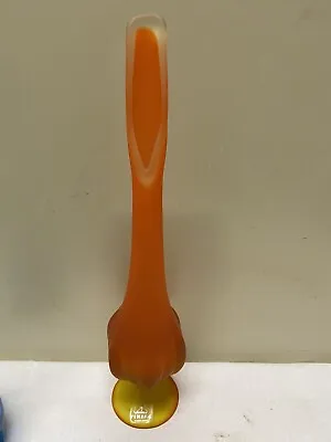 MCM Viking EPIC Art Glass Petal 12” Swung Vase Persimmon Amberina Orange Satin • $150