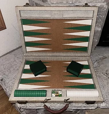 Vintage Crisloid 26x19” Backgammon Set Cork Board Green Bakelite Chips +2 Keys • $396