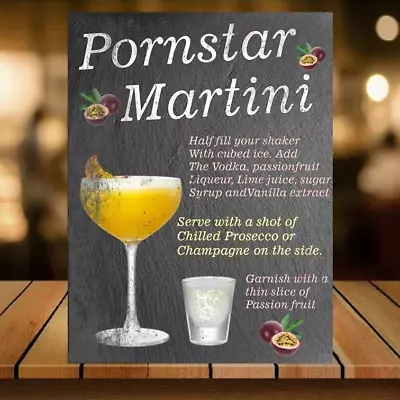 Pornstar Martini Cocktail Menu Recipe Metal Wall Sign Plaque Home Bar Man Cave • £5.20