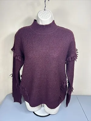 Michael Kors  Women Sweater Small Fringe Knit Mock Neck Merlot Flat New Pullover • $27.56
