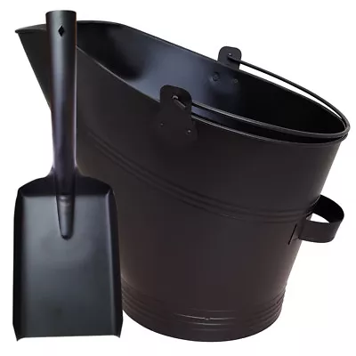 Coal Bucket And Shovel Set Waterloo Charcoal Ash Log Scuttle Hod Fireside Steel • £12.85