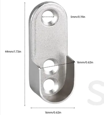 2X OVAL WARDROBE RAIL END SUPPORTS Rail Brackets 15mm Wide Nickel Plated Silver • £3.50