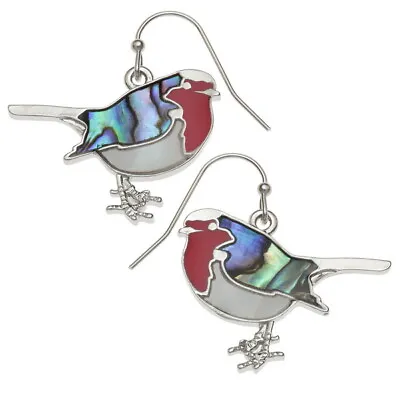 Robin Earrings Paua Abalone Shell Silver Women's Silver Fashion Bird Jewelry • £11.55