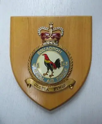 £44.95 • Buy Vintage Royal Air Force 43 Squadron Fighting Cocks Crest Wooden Wall Mess Plaque