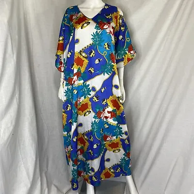 MARY McFADDEN 80s 90s Fish Tropical Novelty Bold Print House Dress Kaftan OS VTG • $60