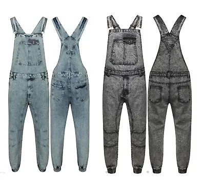 New Mens Overalls Dungaree Acid Wash Full Length Denim Jeans Mid Bib XS - XXL • £20.99