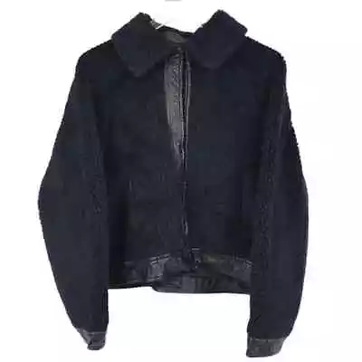 Martin Grant Leather Trim Faux Shearling Jacket L Snap Front Long Sleeve Pockets • $75