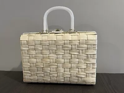 Vintage 1960’s Hand Made In Hong Kong Woven Plastic Lucite Handle Purse Handbag • $44.88