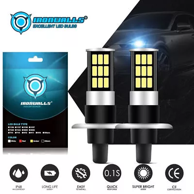 IRONWALLS H3 LED Fog Light Bulb Replace Halogen Lamp White 6500K 100W 8000LM/SET • $25.99