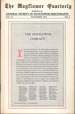 General Society Of Mayflower / Mayflower Quarterly Vol 33 No 4 November 1967 • $17