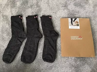 DANISH ENDURANCE 3-Pack Merino Wool Socks UK 6-8 Size Medium Dark Grey • £14.95