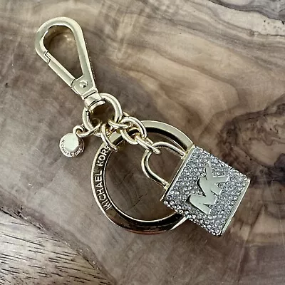 Michael Kors Pave Lock And Key Keychain Charm Key Ring Fob • £26.59