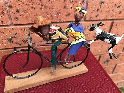 Couple Riding A Bike Holding A Cow Figurine Collectable. Made Out Of Metal Wire • $16