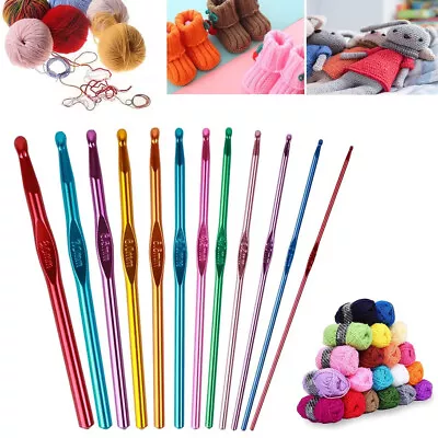 £3.89 • Buy 12 Pcs Crochet Hooks Set Aluminum Handle Knitting Needles For Arthritic Hands