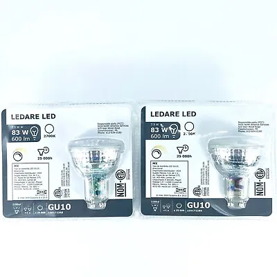 Lot Of 2 Ikea LEDARE GU10 LED Bulb 83 W 600 Lumen 2700 K Dimmable 103.632.36 NIP • $9.99