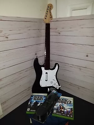$169.95 • Buy XBOX 360 - Guitar 🎸 + 2 Games Bundle With World Rock Band 1 & 2 And Strap Belt