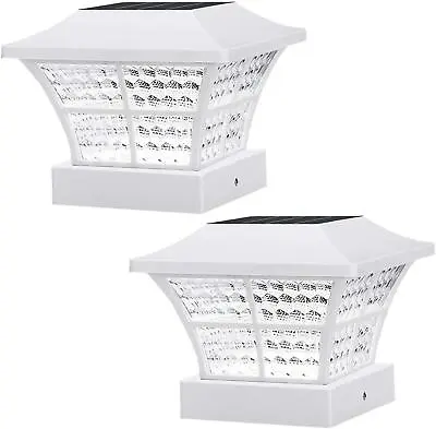 2 X Solar Powered White Led Outdoor Garden Post Deck Cap Square Fence Lights • £14.95