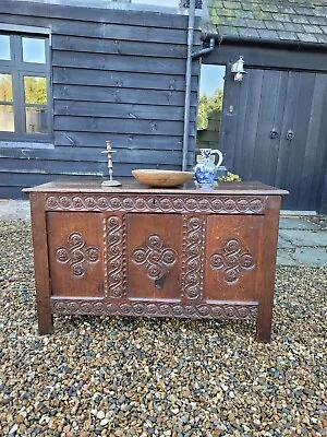 Early Oak Coffer Carved Chest Linen Chest 17th Century 18th Century Period • £595