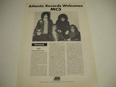 MC5 Welcomed By Atlantic Original 1969 BB Promo Poster Ad • $14.95